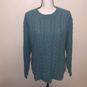 Baxter Wells Green Cable Knit Crewneck Sweater